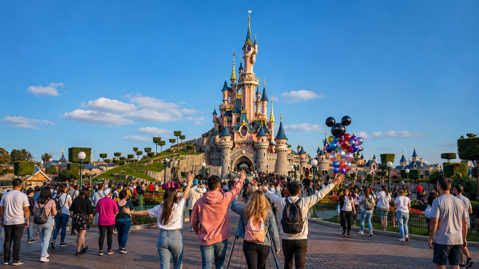 Disneyland Paris castle with visitors